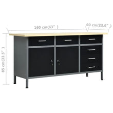 Load image into Gallery viewer, Etabli avec 4 panneaux muraux table de travail poste de travail stockage rangement d'outils 160 cm garage atelier pieds rglables en hauteur 02_0003666 -