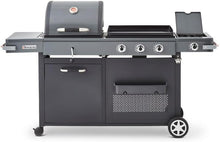 Load image into Gallery viewer, BRASERO - Barbecue Bi-Energy Gun Metal XL - Barbecue Charbon et Plancha 60 x 42 cm à gaz avec brûleur latéral -12,95 KW