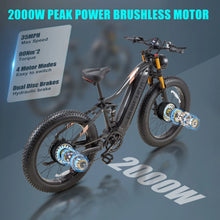 Load image into Gallery viewer, Dual Motors AWD 2000W Electric Bike for Adult 26'', UL2849 48V 60AH Removable Battery E - Mountain Bike 4'' Fat Tire up to 35MPH&amp;200miles Long Range Off Road Ebike Beach Dual Hydraulic&amp;Brakes E - Bicycle