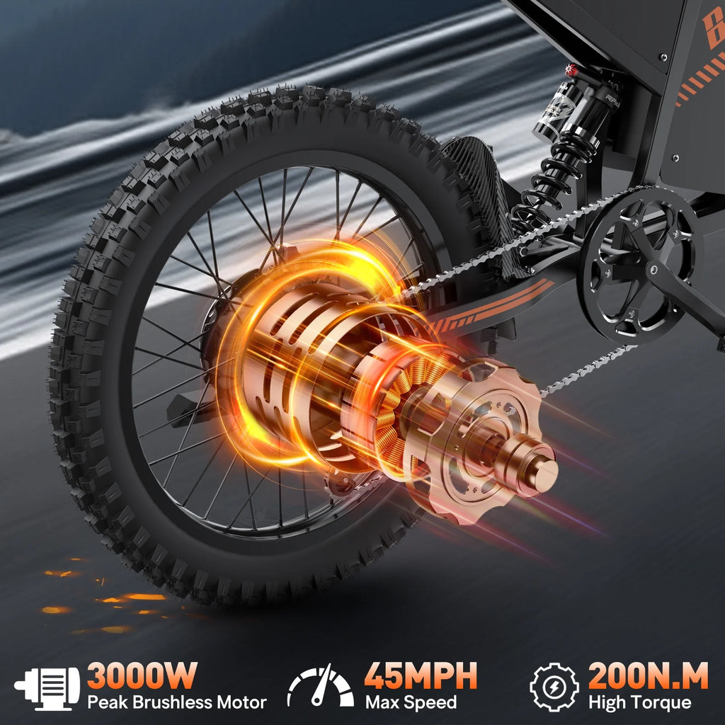 Electric Dirt Bike for Adults, 60V 35ah, 3000W 45 MPH & 37 - 68 Miles Electric Motorcycle, 25'' Fat Tire Off - Road Mountain Bike UL2849