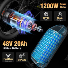 Load image into Gallery viewer, Ridstar Electric Bike for Adults Q20, 1200W 30MPH, 48V 15.6ah Electric Bicycle, 7 Speed Full Suspension Mountain Bike UL2849