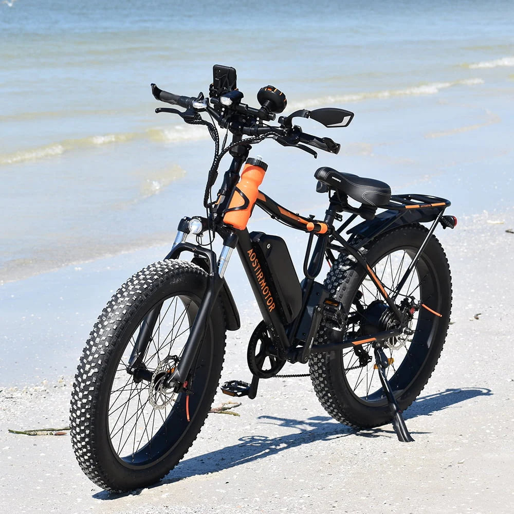 Aostirmotor Electric Mountain Bike, 48V 13AH Removable Lithium Battery 750W Ebike with Rack, 26" 4.0 in Fat Tire Bike, Electric Bicycle for Adults(Black)